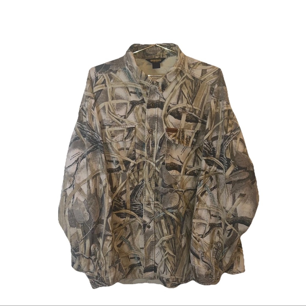 Woolrich Advantage Wetlands Camo Button Down Shirt Oversized Workwear Gorpcore
